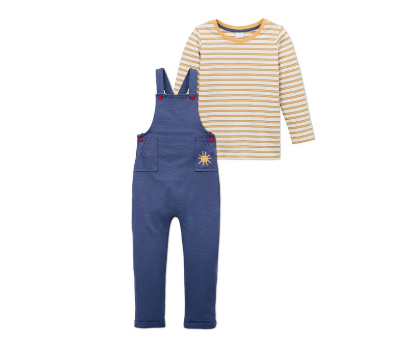 Tchibo - Latzhose-und-Shirt-Set - Baby - Gr. 74/80 - weiß/gestreift