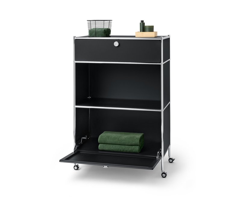 Tchibo - Kommode Metall »Cn3« mit 1 Schublade und 1 Klappenfach - 77x40x114cm - schwarz - Stahl / Aluminium / Kunststoff