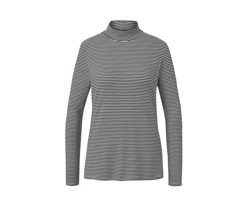 Tchibo - Gestreiftes Blusenshirt mit Stehkragen - Damen - Gr. L - schwarz/gestreift