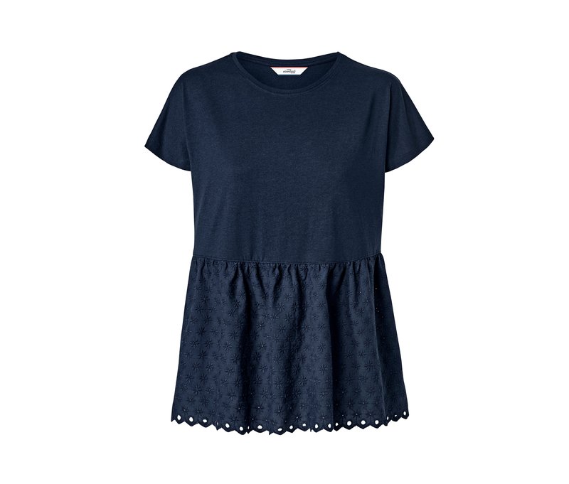 Tchibo - Shirt im Materialmix mit Stickerei - Damen - Gr. L - dunkelblau