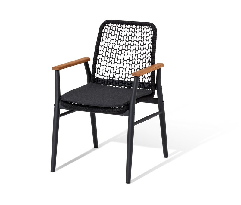 Tchibo - Dining-Stuhl mit Teak-Armlehnen und Textilgeflecht - 59x64x88cm - anthrazit - Aluminium / Holz / Polyester