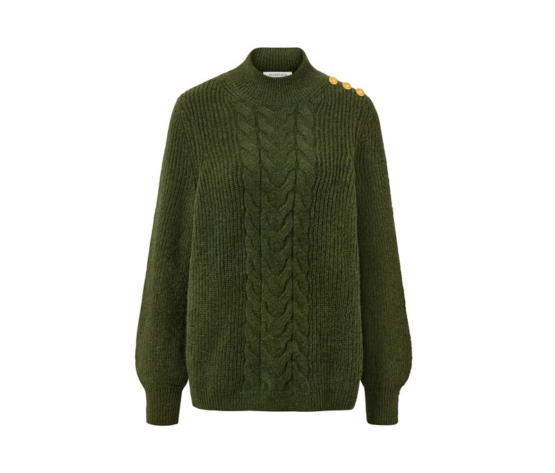 Tchibo - Grobstrickpullover mit Knöpfen - Damen - Gr. M - olivgrün