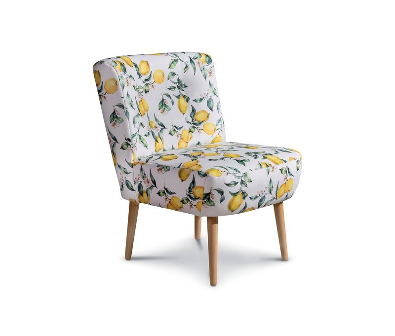 Tchibo - Cocktailsessel »Fiona« mit Zitronenprint - 58x68x78cm - braun - Polyester / Holz / Buchenholz