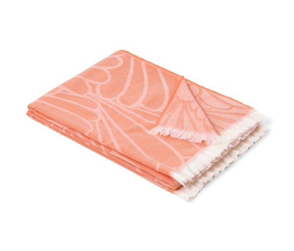 Tchibo - Wende-Wohndecke mit Fransen - koralle