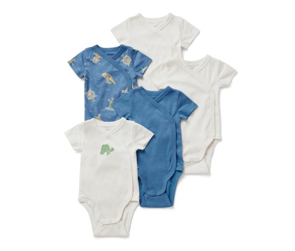 Tchibo - 5 Baby-Kurzarmbodys - Newborn - Gr. 50/56 - blau/print