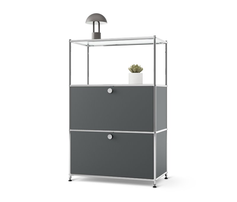 Tchibo - Kommode Metall »Cn3« mit 2 Klappfächern - 77x40x120,5cm - chrom - Stahl / Stahl / Glas