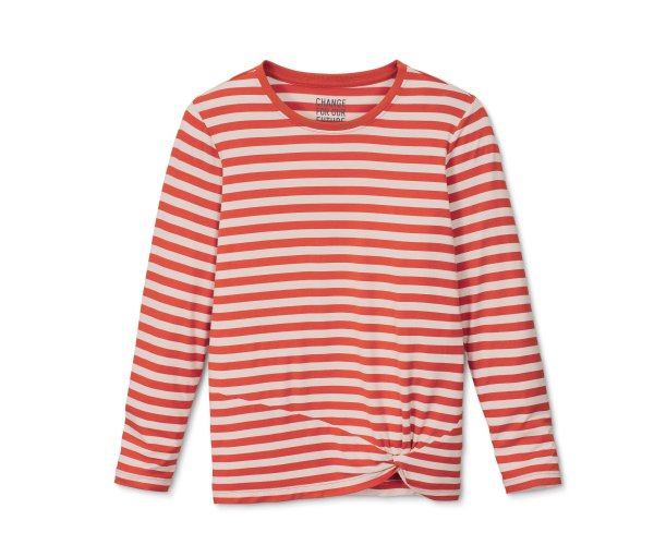 Tchibo - Langarmshirt mit Knotendetail - Mädchen - Gr. 158/164 - orange/gestreift