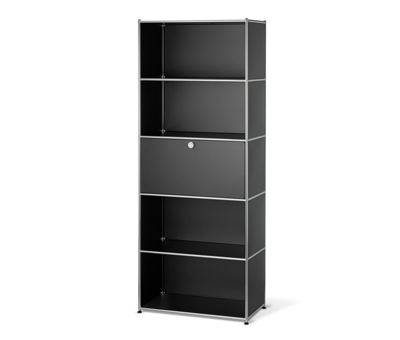Tchibo - Hohes Regal Metall »Cn3« mit Klappenfach - 77x40x194,5cm - schwarz - Stahl / Aluminium / Kunststoff