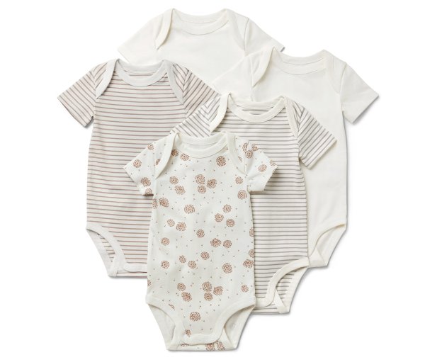 Tchibo - 5 Baby-Bodys mit Mitwachsfunktion - Herren - Gr. 86/92 - weiß/print