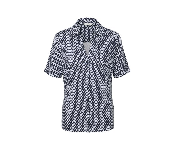 Tchibo - Bedrucktes Blusenshirt mit Knopfleiste - Damen - Gr. L - dunkelblau