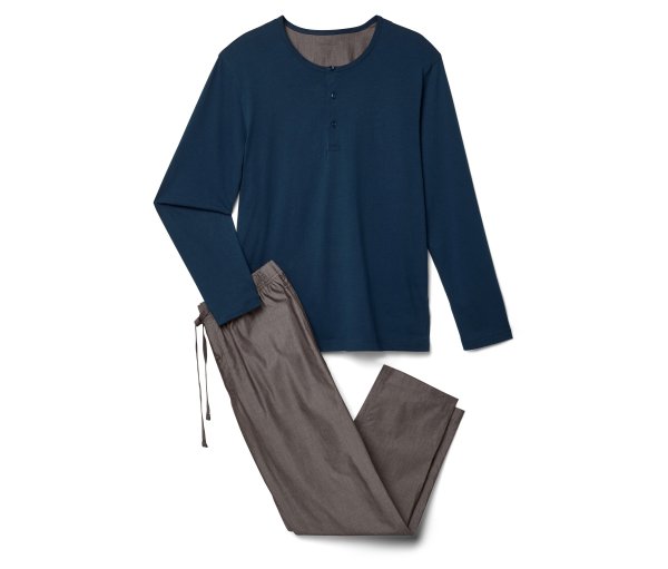 Tchibo - Pyjama-Set mit gewebter Hose - Herren - Gr. M - dunkelblau