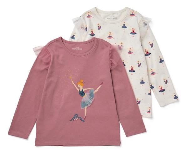 Tchibo - 2 Kinder-Langarmshirts mit Tüll-Rüschen - Mädchen - Gr. 98/104 - creme