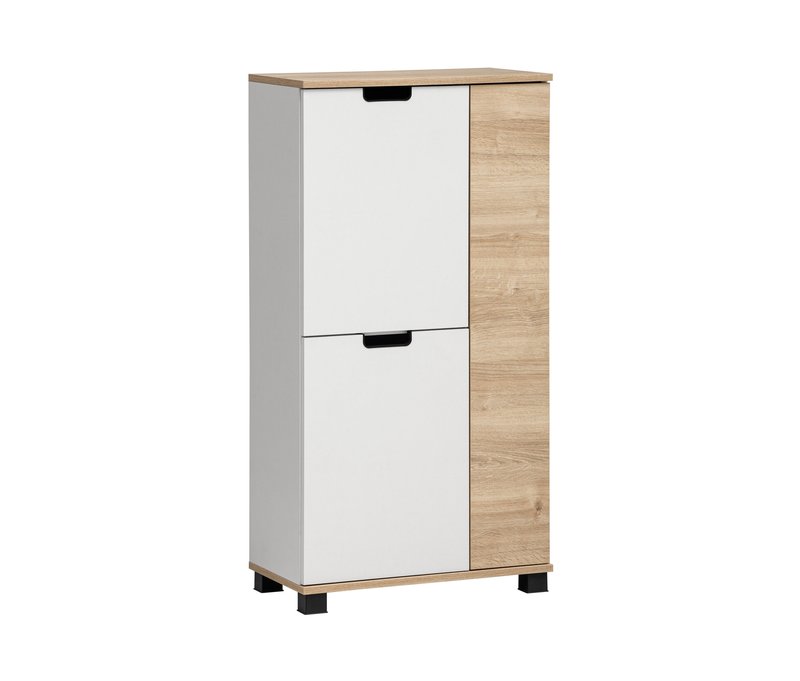 Tchibo - Highboard »Emmik« weiß/weißeiche - 60x32,5x117cm - schwarz - Holz / Kunststoff / Metall