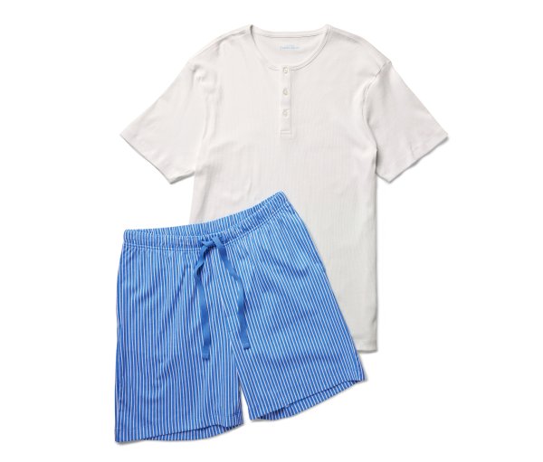 Tchibo - Shorty-Pyjama-Set - Herren - Gr. M - weiß/gestreift