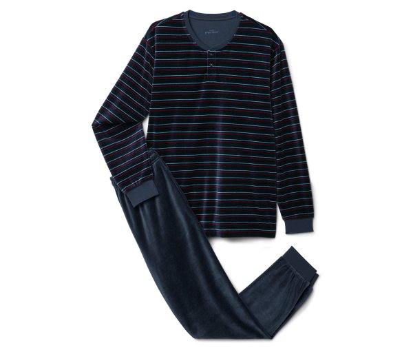 Tchibo - Nicki-Pyjama-Set - Herren - Gr. S - dunkelblau/gestreift