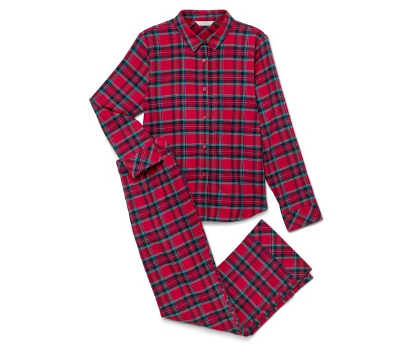 Tchibo - Flanell-Pyjama-Set - Damen - Gr. 38 - rot/kariert
