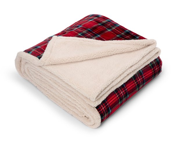 Tchibo - Karierte Plüsch-Wendedecke - weiß