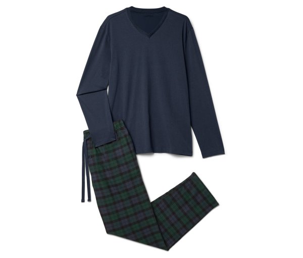 Tchibo - Pyjama-Set mit Flanellhose - Herren - Gr. S - dunkelblau/kariert