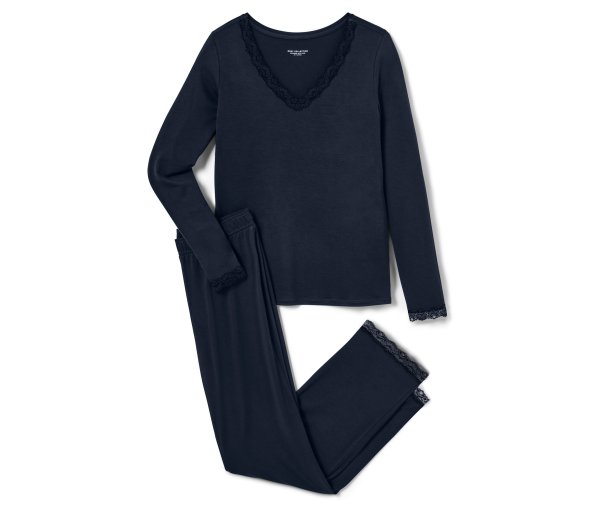 Tchibo - Pyjama-Set mit Spitzenbesatz - Damen - Gr. M - dunkelblau