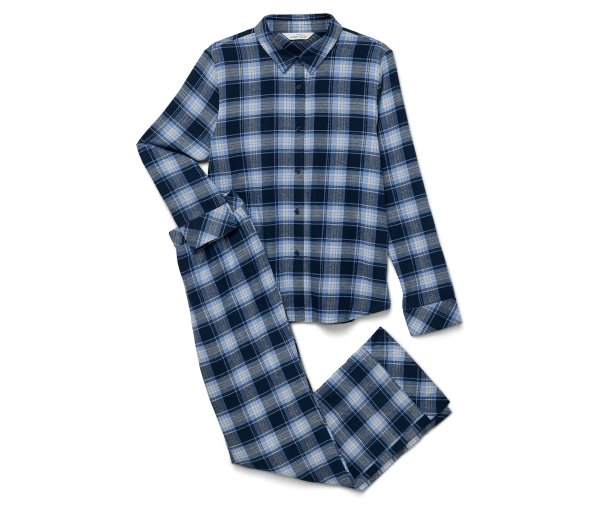 Tchibo - Flanell-Pyjama-Set - Damen - Gr. 44 - blau/kariert