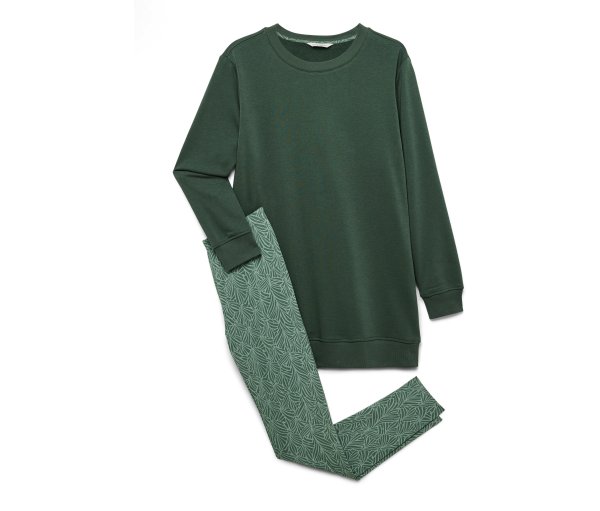 Tchibo - Leggings-Pyjama-Set - Damen - Gr. S - dunkelgrün