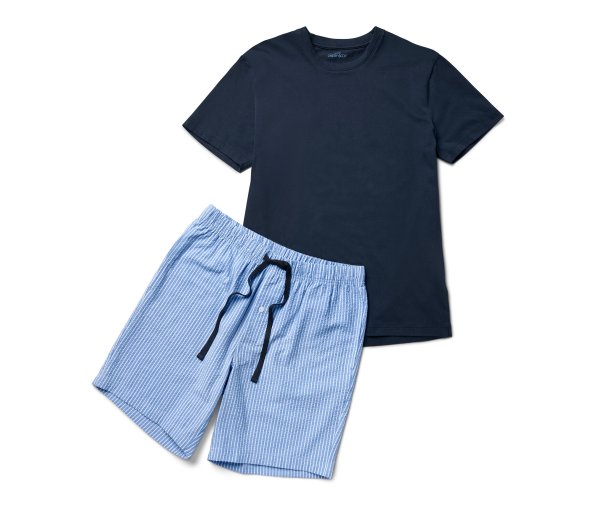 Tchibo - Shorty-Pyjama-Set mit gewebter Hose - Herren - Gr. S - dunkelblau/gestreift
