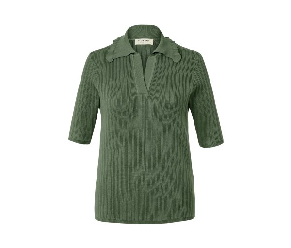 Tchibo - Gerippter Kurzarm-Pullover - Damen - Gr. XS - grün