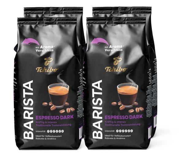 Tchibo - Barista Espresso Dark - 4 x 1 kg Ganze Bohne - Intensität: 6/6
