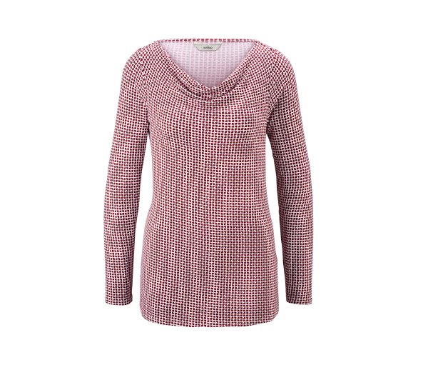 Tchibo - Shirt mit Wasserfall-Ausschnitt - Damen - Gr. S - dunkelrot/print