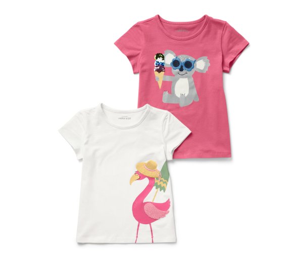 Tchibo - 2 Kinder-T-Shirts mit Applikation - Mädchen - Gr. 98/104 - creme