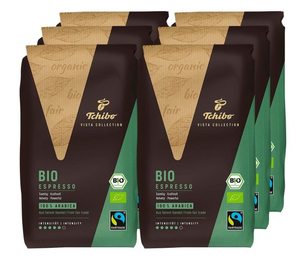 Tchibo - Vista Collection Bio Espresso - 6x 1 kg Ganze Bohne - Intensität: 5/6