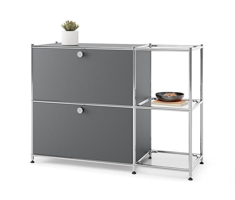 Tchibo - Sideboard Metall »Cn3« mit 2 Klappenfächern - 115x40x82,5cm - chrom - Stahl / Glas / Aluminium