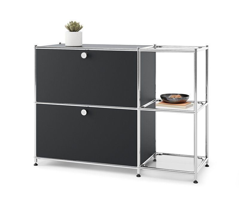 Tchibo - Sideboard Metall »Cn3« mit 2 Klappenfächern - 115x40x82,5cm - schwarz - Stahl / Glas / Aluminium