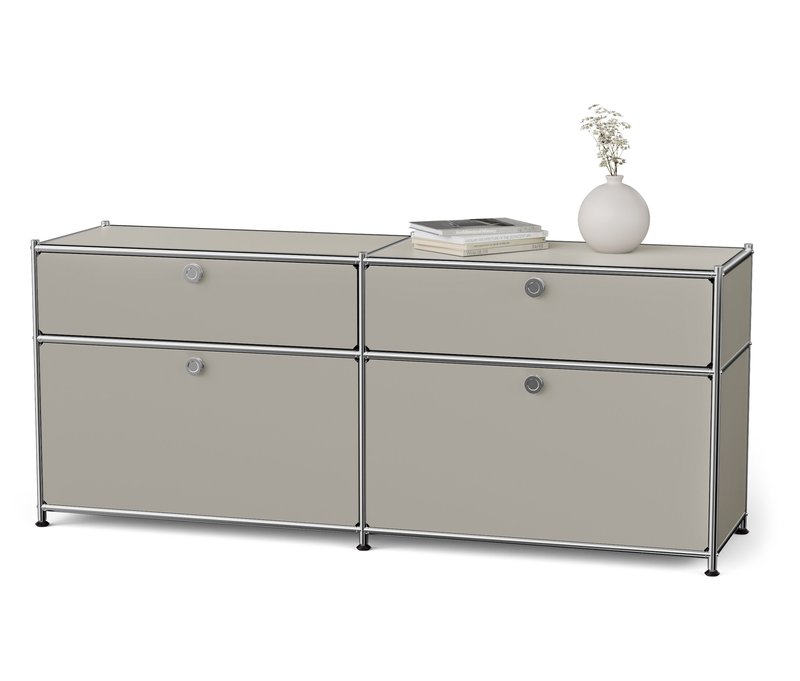 Tchibo - Sideboard Metall »Cn3« mit 2 Klappenfächern und 2 Schubladen - 152x40x64,5cm - hellgrau - Stahl / Aluminium / Kunststoff