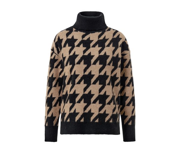 Tchibo - Strickpullover mit Hahnentritt-Jacquard - Damen - Gr. M - schwarz/jacquard