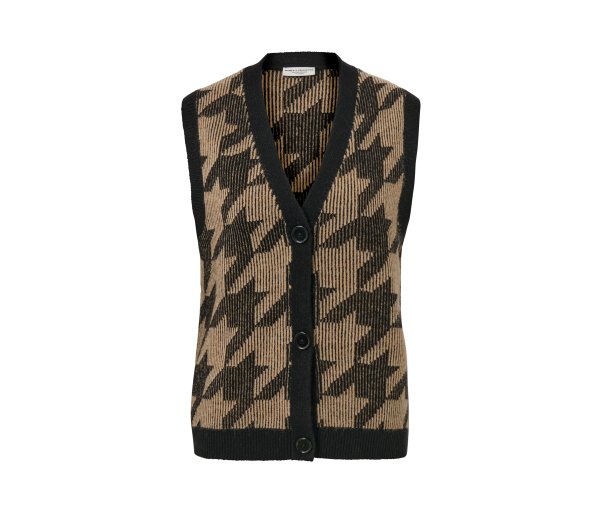 Tchibo - Strickweste mit Hahnentritt-Jacquard - Damen - Gr. M - schwarz/jacquard