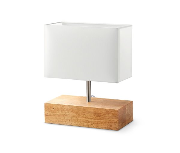 Tchibo - Tischleuchte mit Holzfuß - 30x15x37cm - silber - Polyester / Holz / Metall