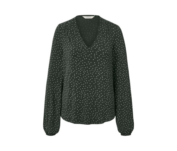 Tchibo - Gepunktetes Blusenshirt - Damen - Gr. S - dunkelgrün/gepunktet