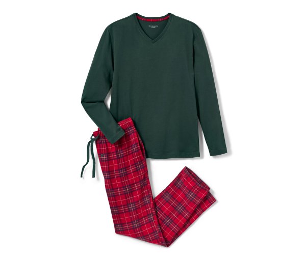 Tchibo - Pyjama mit Flanellhose - Herren - Gr. M - dunkelgrün/kariert