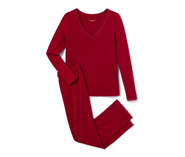 Tchibo - Pyjama mit Spitzenbesatz - Damen - Gr. S - rot