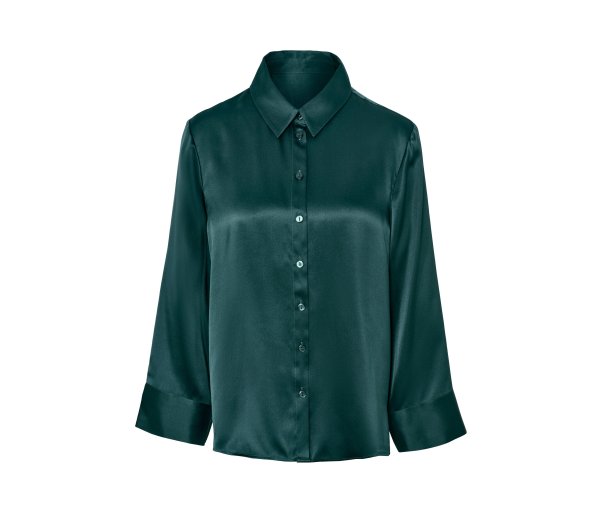 Tchibo - Pyjama-Oberteil aus reiner Seide - Damen - Gr. 38 - dunkelgrün