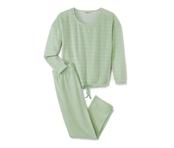 Tchibo - Nicki-Pyjama - Damen - Gr. S - hellgrün/gestreift