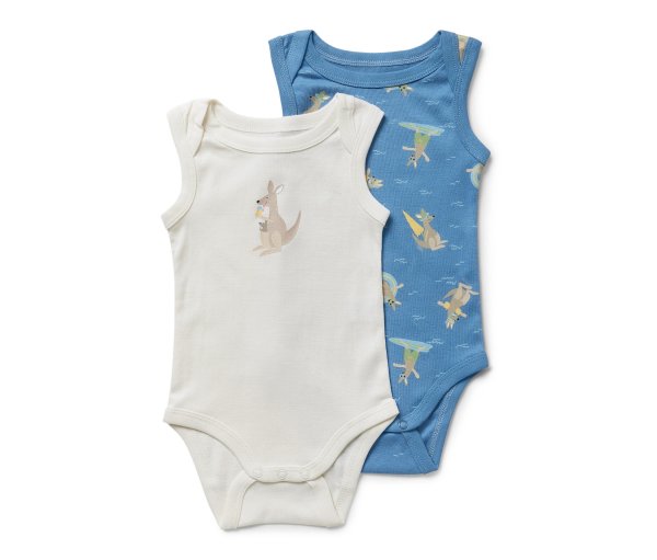 Tchibo - 2 Baby-Bodys - Gr. 86/92 - blau/print