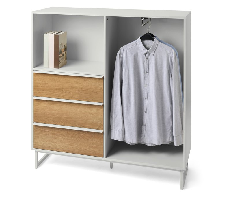 Tchibo - Kommode »Leeg« mit 3 Schubladen und Kleiderstange - 120x40x124cm - hellgrau - Holz / Stahl