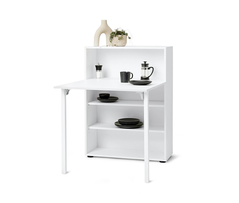 Tchibo - Regal mit ausklappbarem Tisch - 74,5x30x100cm - weiß - Holz / Buchenholz