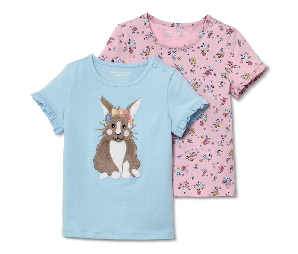 Tchibo - 2 Kinder-T-Shirts mit Applikation - Mädchen - Gr. 86/92 - hellblau