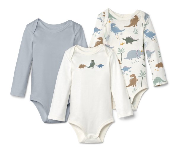 Tchibo - 3 Langarmbodys - Baby - Gr. 62/68 - creme/print