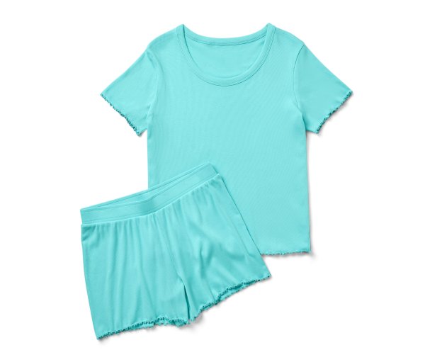 Tchibo - Shorty-Pyjama-Set aus Rippe - Damen - Gr. M - türkis