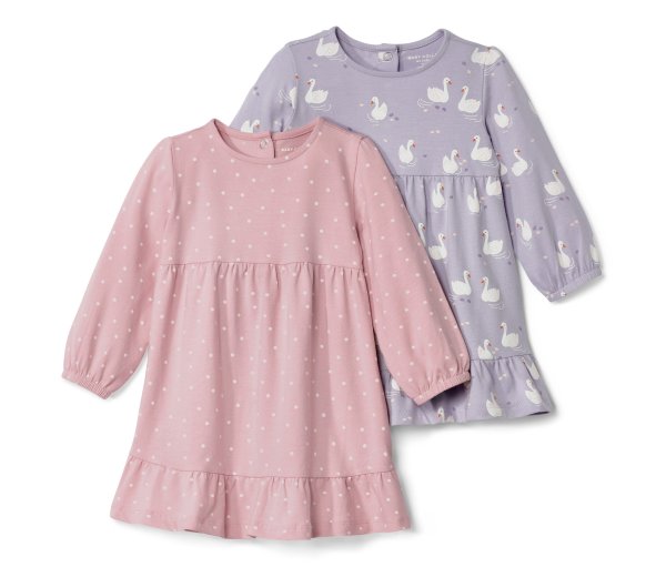 Tchibo - 2 Baby-Jerseykleider - Newborn - Gr. 50/56 - creme/print