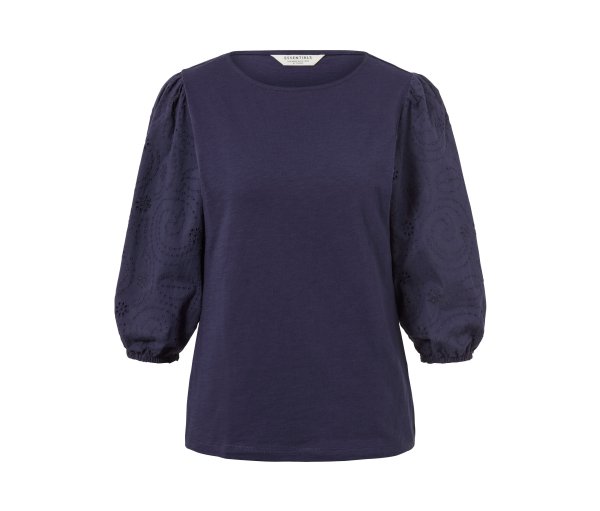 Tchibo - Shirt mit Lochstickerei - Damen - Gr. S - dunkelblau